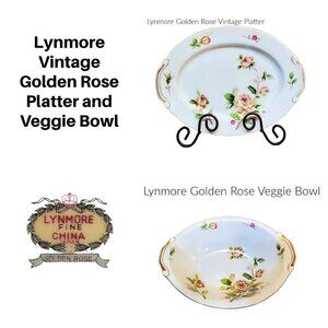Lymore Golden Rose Vintage Platter and Veggie Bowl Fine China Japan RARE FIND